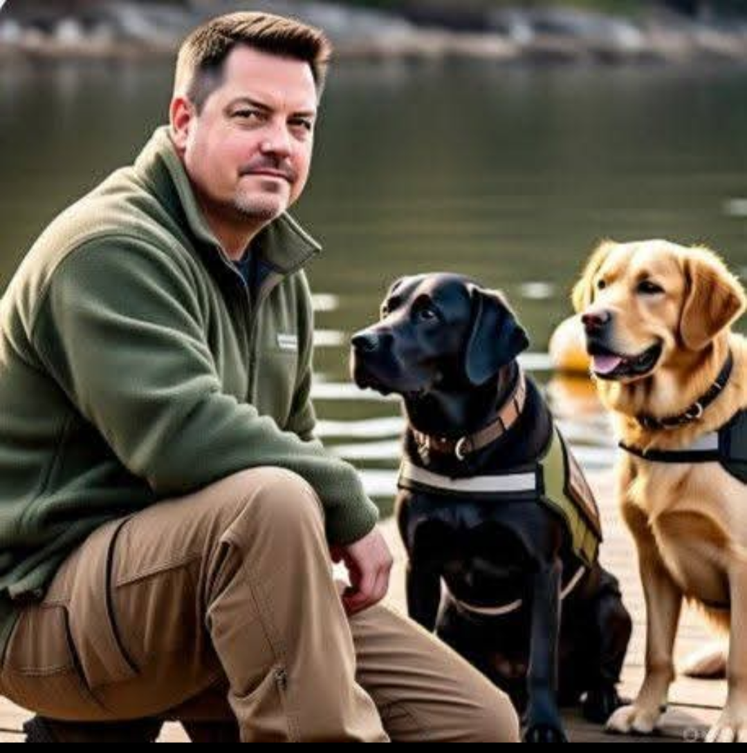 Ripley with black service dog